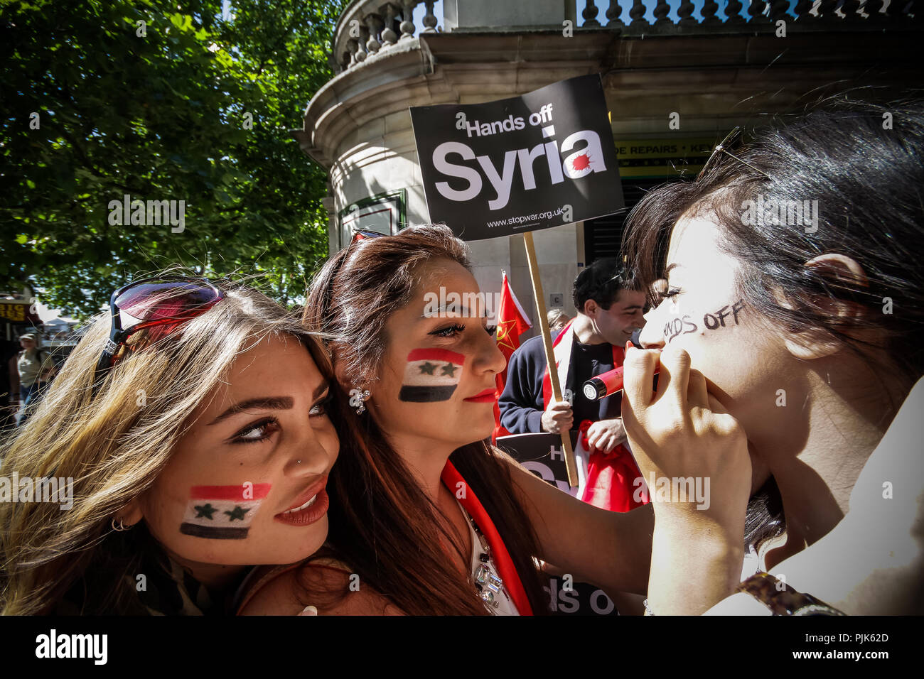 Marche de protestation anti-guerre à Londres sur une intervention militaire occidentale en Syrie. Banque D'Images