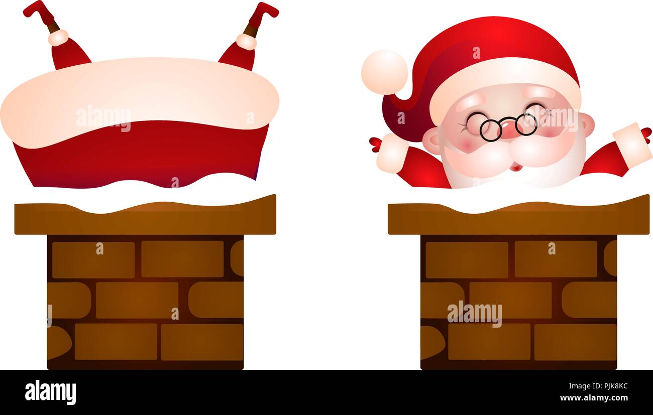 Définir des illustrations de Santa heureux dans la cheminée Illustration de Vecteur