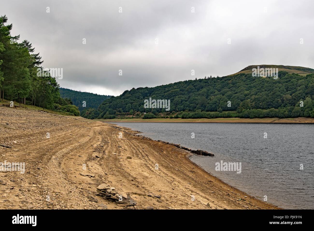 La capture de l'impact de l'été le plus chaud jamais enregistré (2018) sur le Lady Bower réservoir, Derbyshire. Banque D'Images