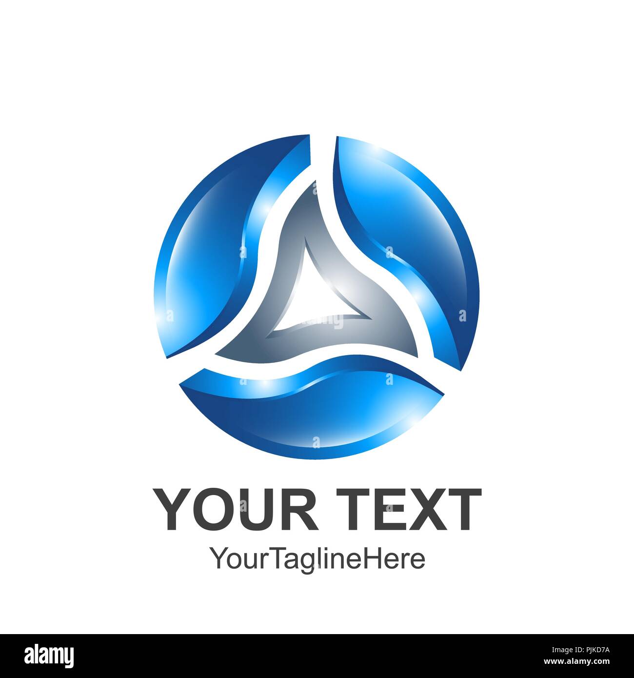 Creative 3d abstrait sphère cercle triangle logo vector design Éléments du gabarit. L'icône de couleur silver blue concept Illustration de Vecteur