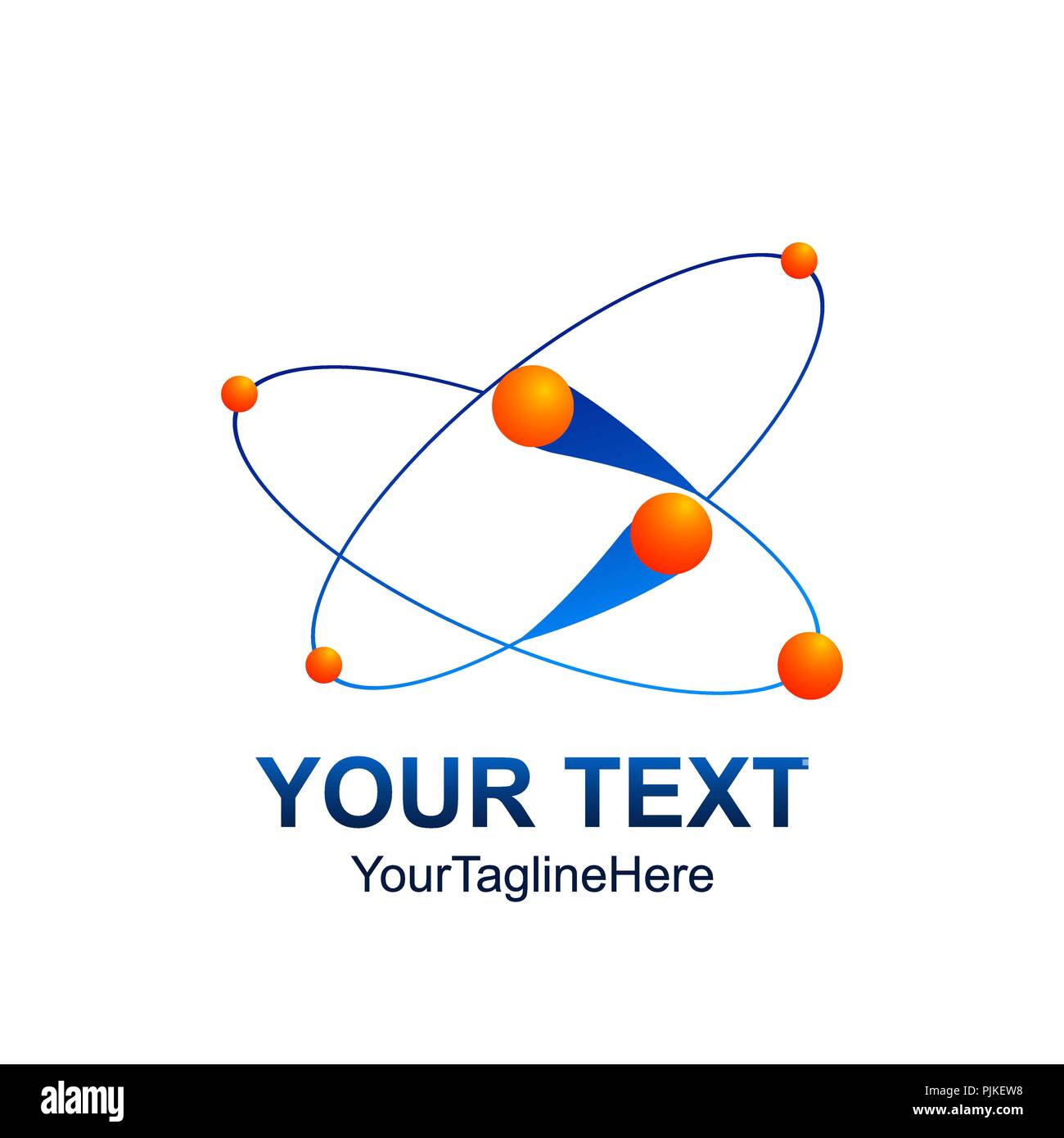 Creative abstract Fushion atome orbite Planète Satellite logo vector design Éléments du gabarit. L'icône de couleur bleu orange concept Illustration de Vecteur