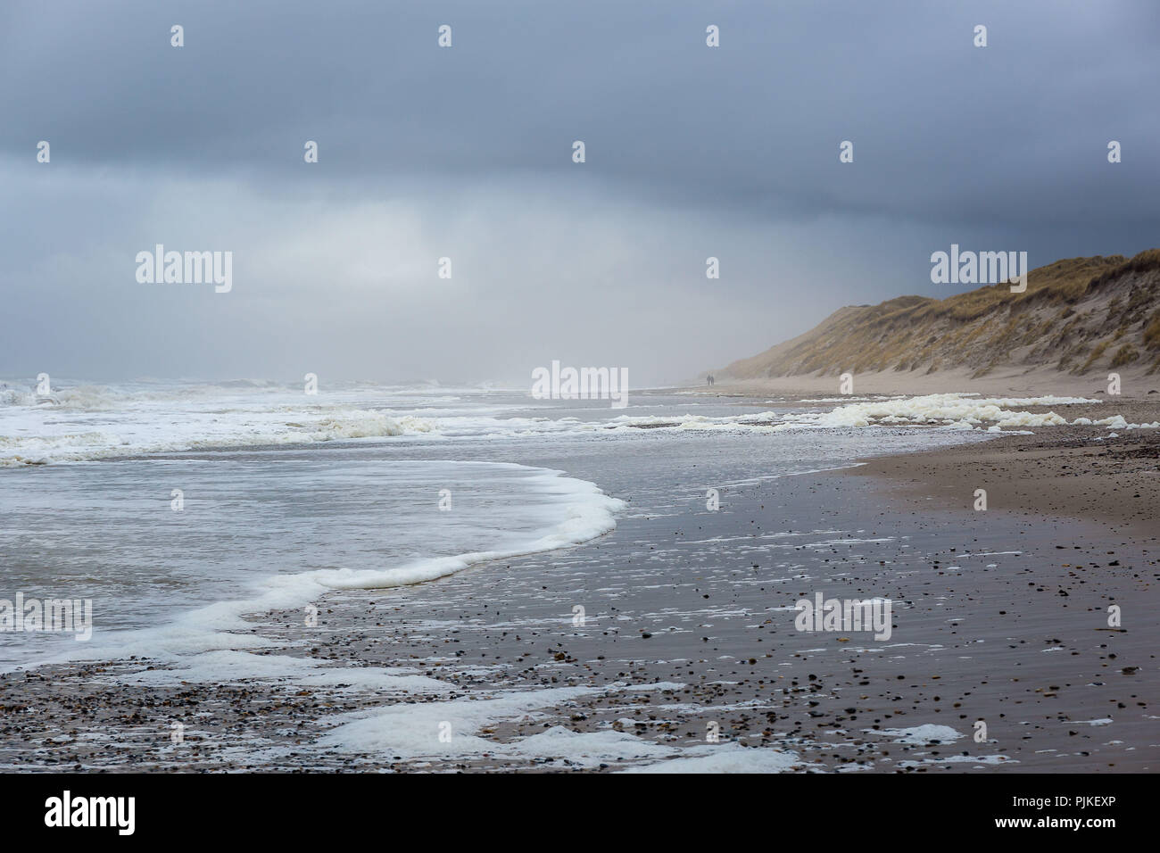 La plage de Sondervig près de Hvide Sande sur un jour d'hiver nuageux Banque D'Images
