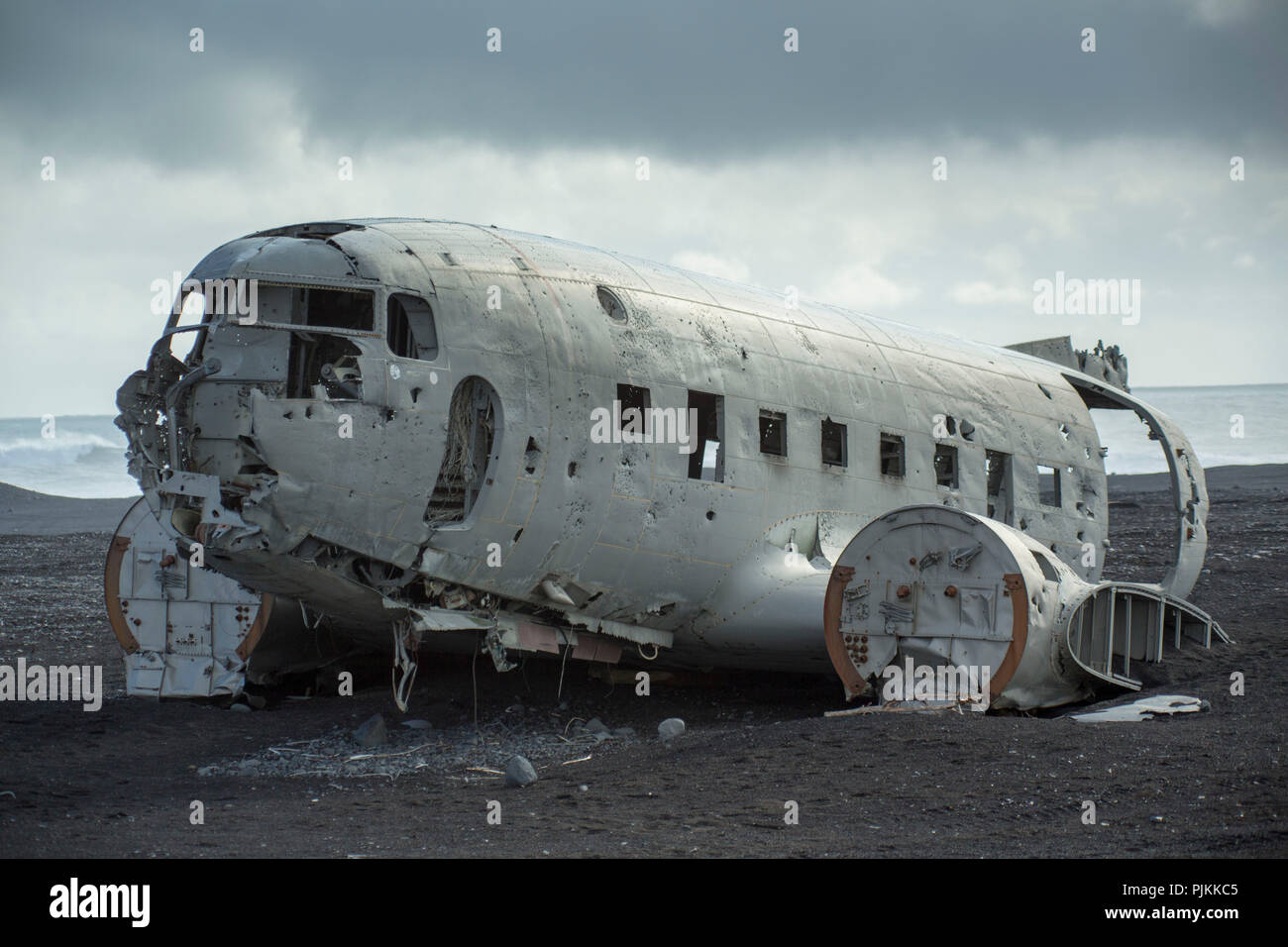 L'Islande, Solheimasandur, épave de l'avion dans le désert de lave Banque D'Images