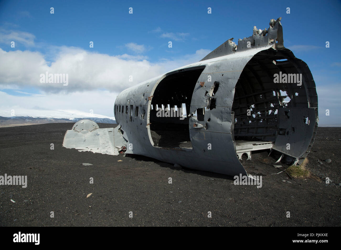 L'Islande, Solheimasandur, épave de l'avion dans le désert de lave Banque D'Images