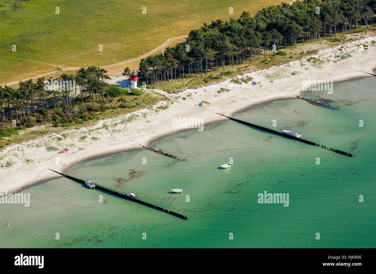 Beacon ( Gellen, île du Sud, phare, plage, beach line, l'île de Hiddensee, côte de la mer Baltique, Mecklembourg-Poméranie occidentale, Basse-Saxe, Rhénanie-Palatinat, Allemagne Banque D'Images