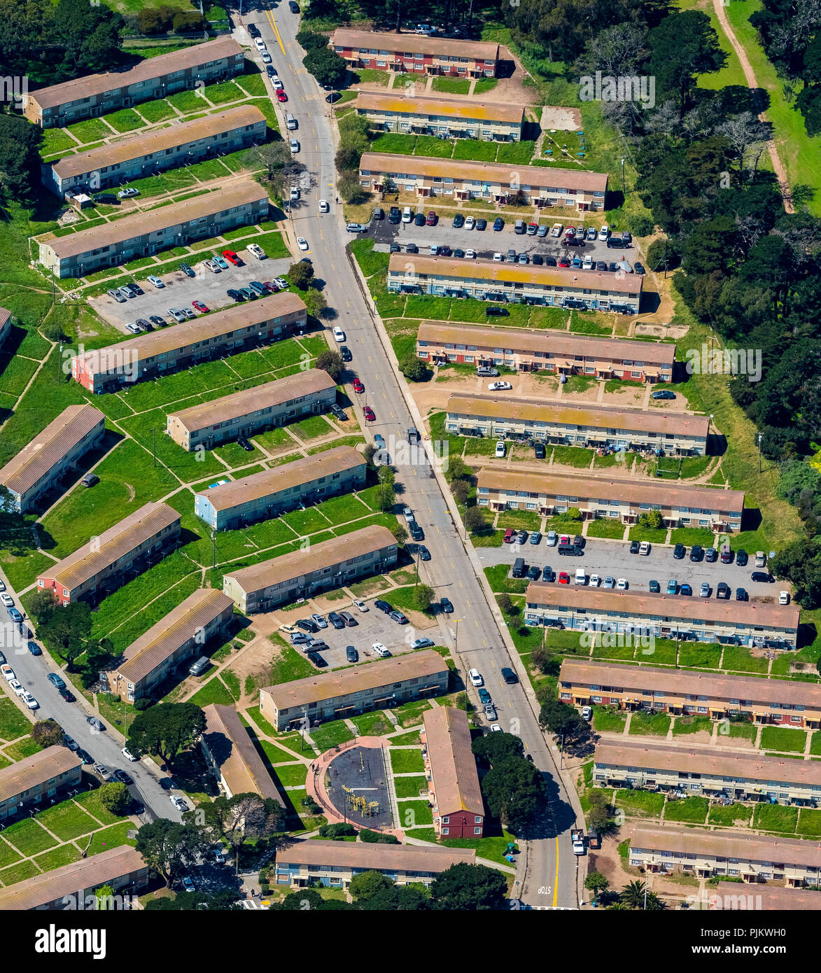 En terrasses Herringbone Housing Estate, pâtés de maisons, au sud de San Francisco, San Francisco, États-Unis d'Amérique, Californie, USA Banque D'Images