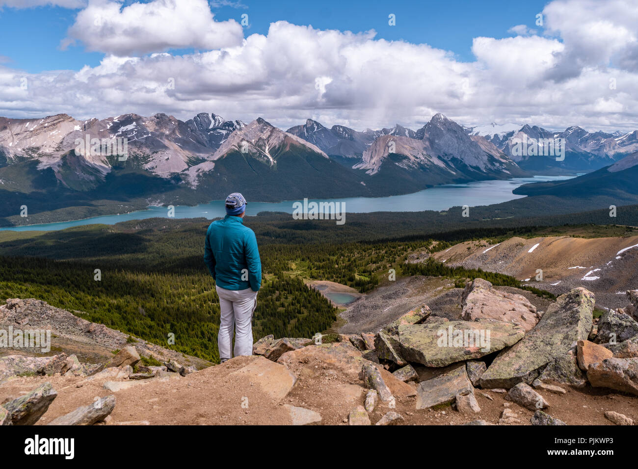 Haut de la Colline Bald offre une magnifique vue panoramique du lac Maligne, Jasper NP, Alberta, Canada Banque D'Images