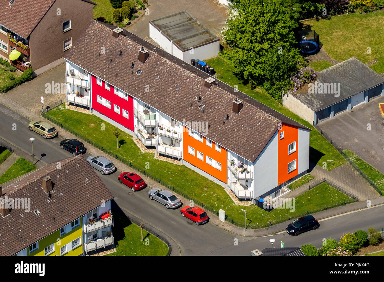 Tenement houses comme participants à une compétition de façade, appartement loué, bloc d'appartements, Hamm, Ruhr, Rhénanie du Nord-Westphalie, Allemagne Banque D'Images