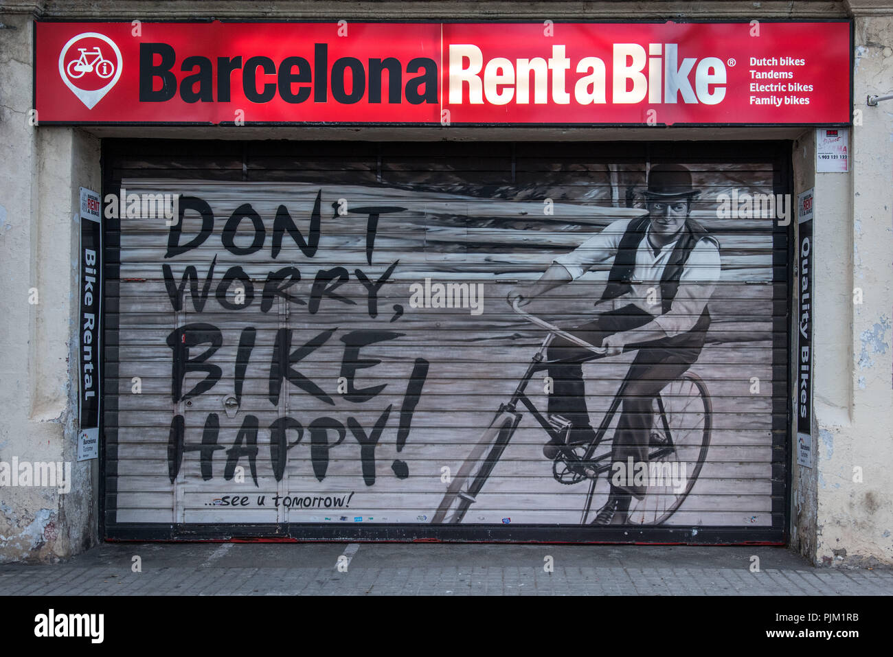 Location de vélos à Barcelone après l'heure de fermeture Banque D'Images