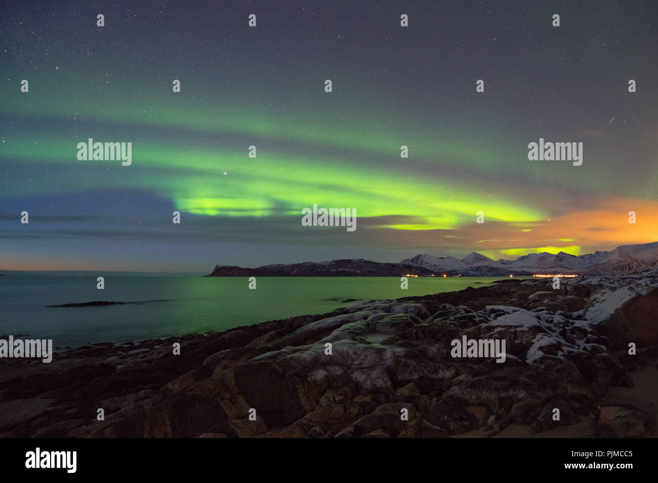 L'Europe, la Norvège, Troms, danse Northern Lights sur Kvaløya Banque D'Images