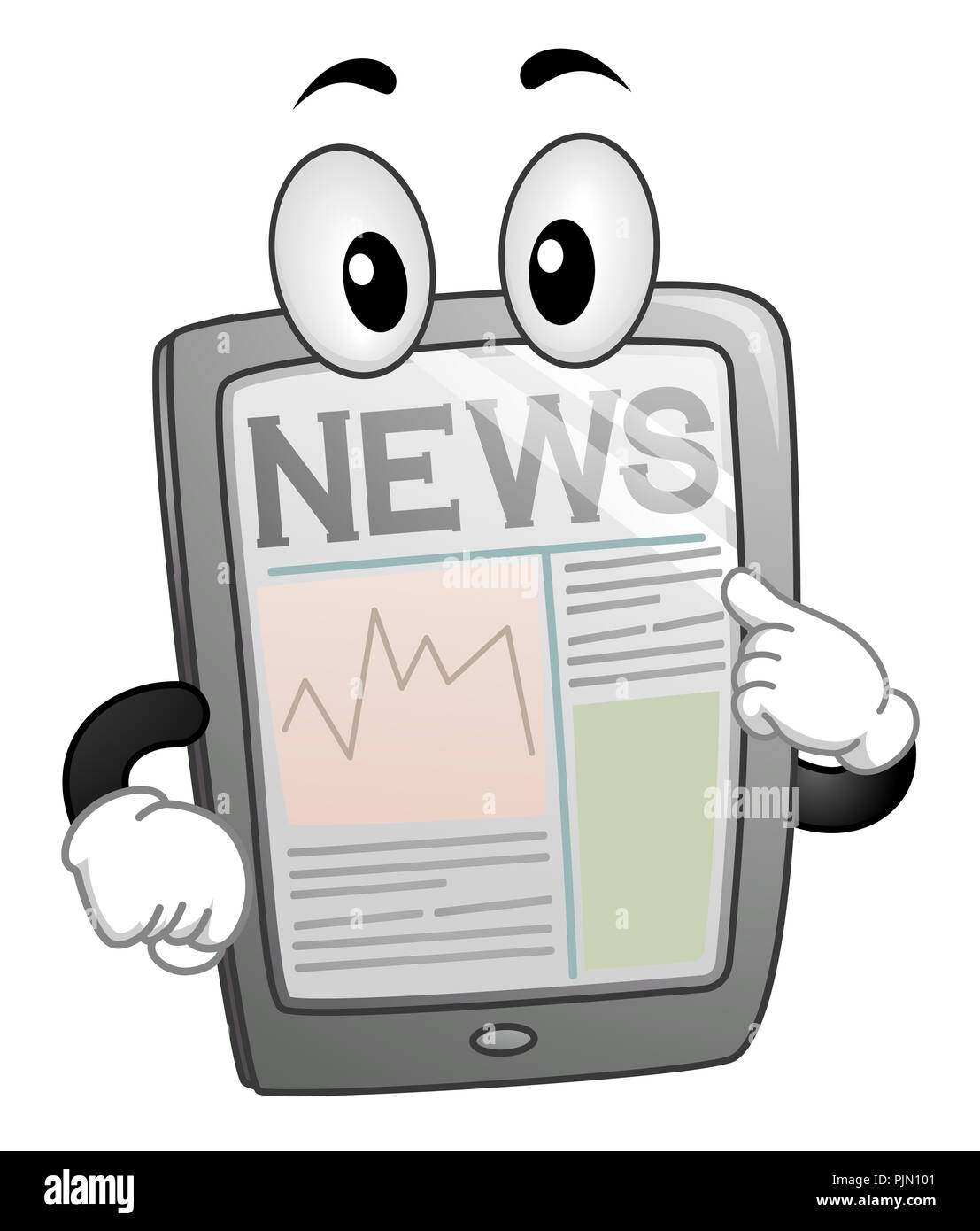Illustration d'un ordinateur tablette Mascot montrant à l'écran Actualités Banque D'Images