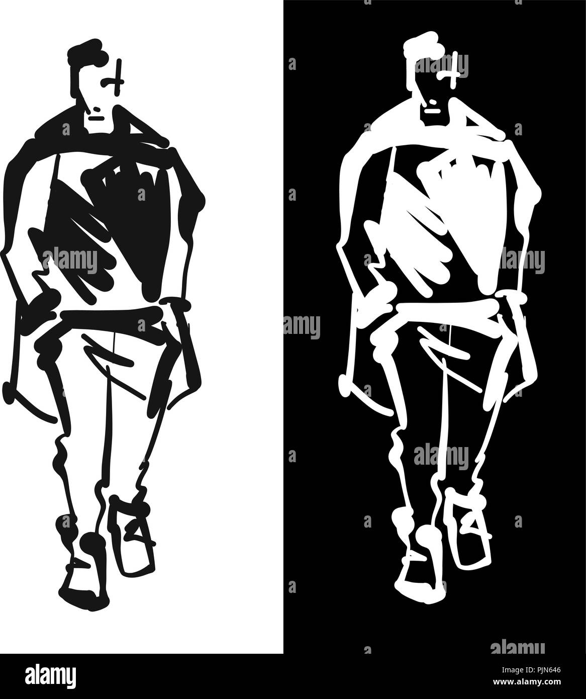 Modèle mode homme silhouettes dessinés à la main. Vecteur monochrome. L'illustration de mode masculine . Illustration de Vecteur
