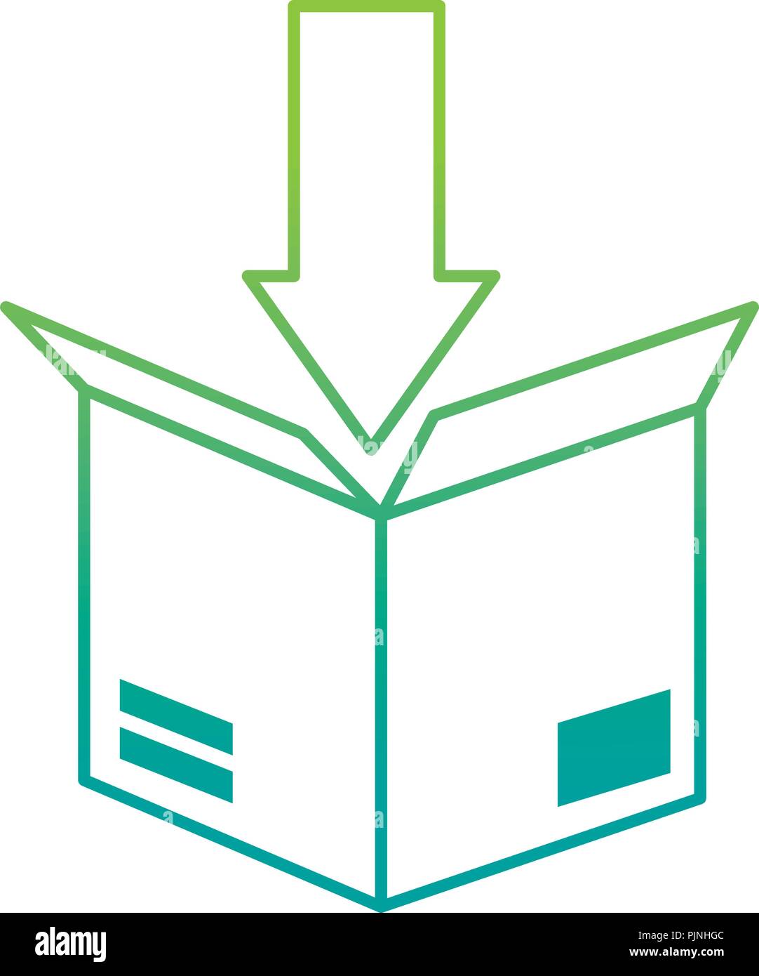 Emballage carton avec flèche vers le bas Illustration de Vecteur