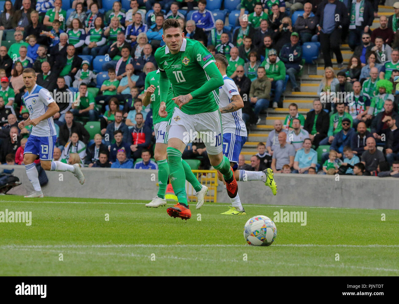 Windsor Road, Belfast, Irlande du Nord. 08 septembre 2018. Nations UEFA League Groupe B3 - Irlande du Nord v Bosnie et Herzégovine. Kyle Lafferty en action pour l'Irlande du Nord. Crédit : David Hunter/Alamy Live News. Banque D'Images