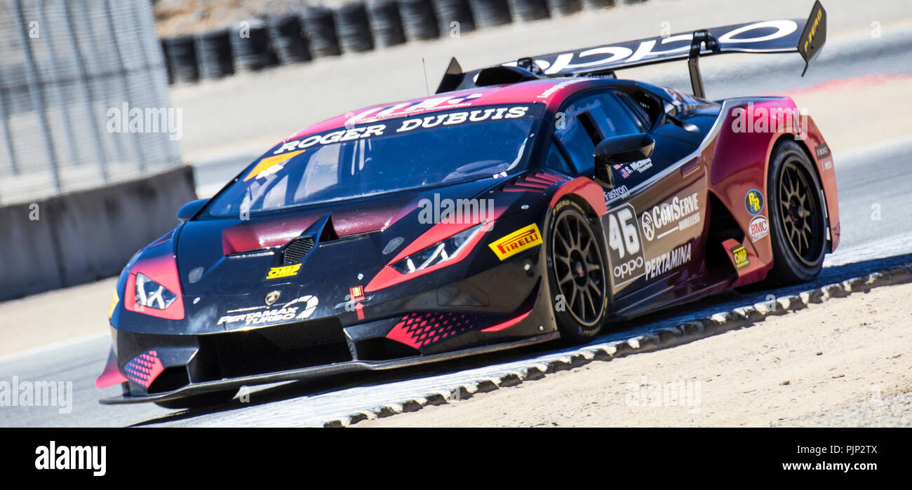 Monterey, CA, USA. 05Th Nov, 2018. A. #  46 Gdovic Pilotes B./S. Michimi qui sortent du tour 3 au cours de la Monterey Continental Grand Prix Lamborghini Super Trofeo à Weathertech Raceway Laguna Seca Monterey, CA Thurman James/CSM/Alamy Live News Banque D'Images