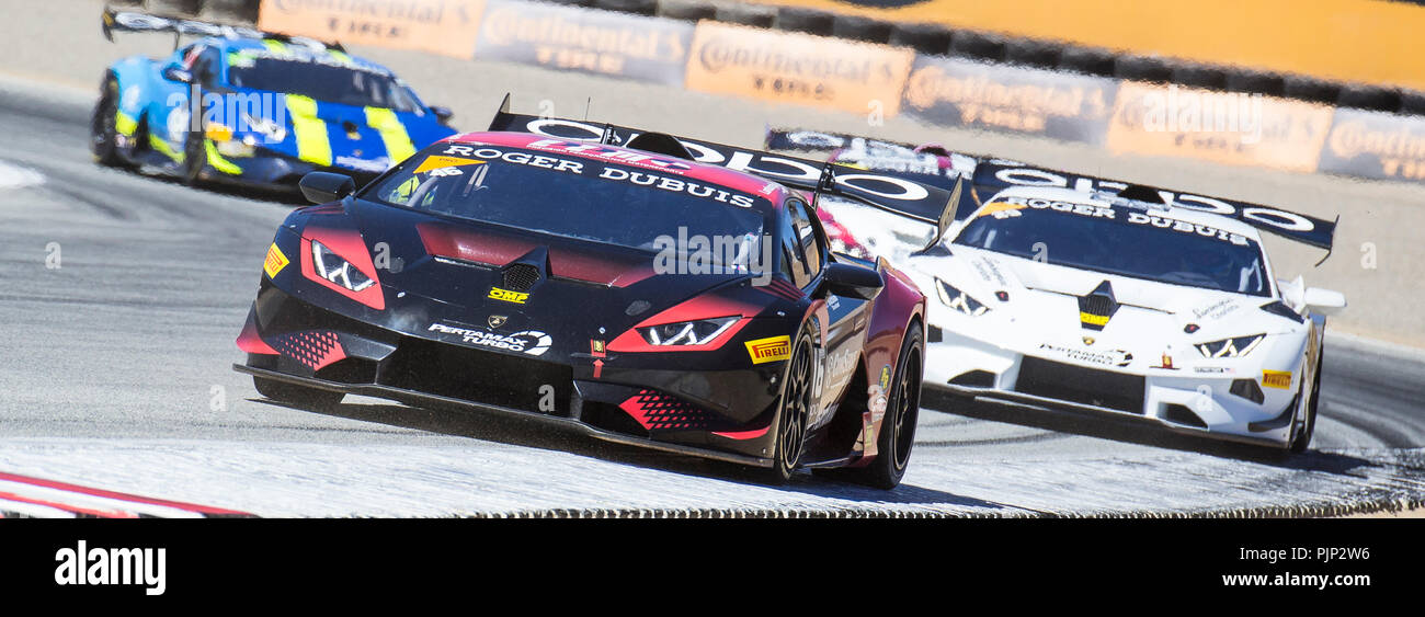 Monterey, CA, USA. 05Th Nov, 2018. A. #  46 Gdovic Pilotes B./S. Michimi qui sortent du tour 3 au cours de la Monterey Continental Grand Prix Lamborghini Super Trofeo à Weathertech Raceway Laguna Seca Monterey, CA Thurman James/CSM/Alamy Live News Banque D'Images