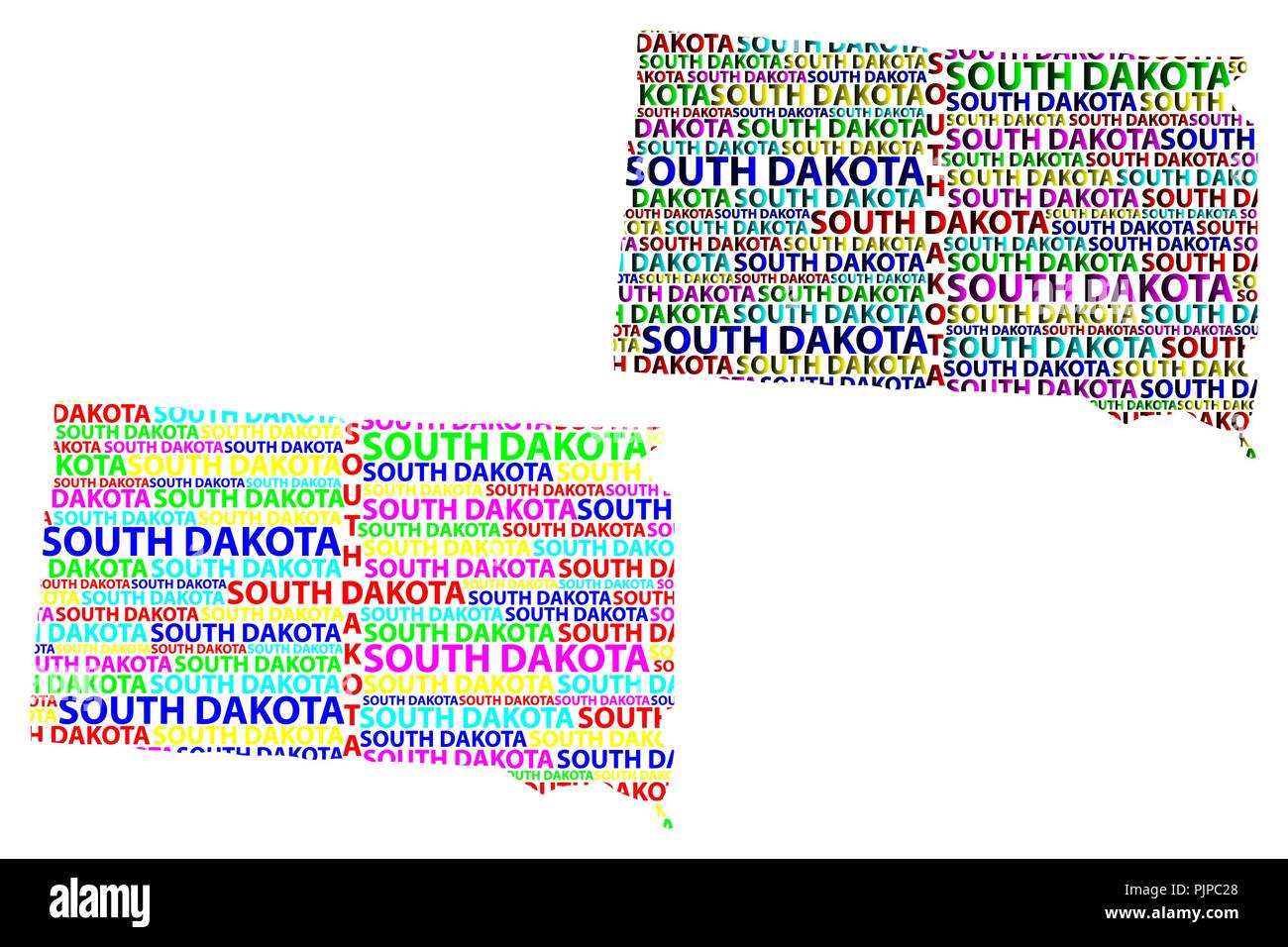 Sketch Dakota du Sud (États-Unis d'Amérique) texte de la lettre, la carte carte du Dakota du Sud - sous la forme du continent, la carte Sud Dakota - vecteur de couleur illu Illustration de Vecteur