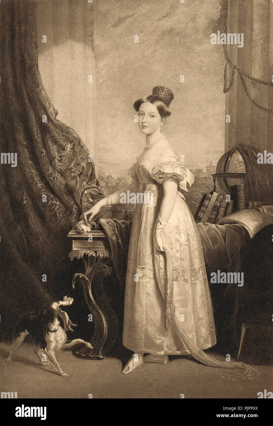 Plus tard, la reine Victoria, la princesse avec son chien préféré Dash, vers 1832, 13 ans Banque D'Images