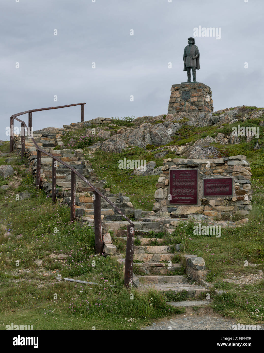 Une statue de bronze de l'explorateur Jean Cabot au cap Bonavista à Bonavista, Terre-Neuve et Labrador Banque D'Images