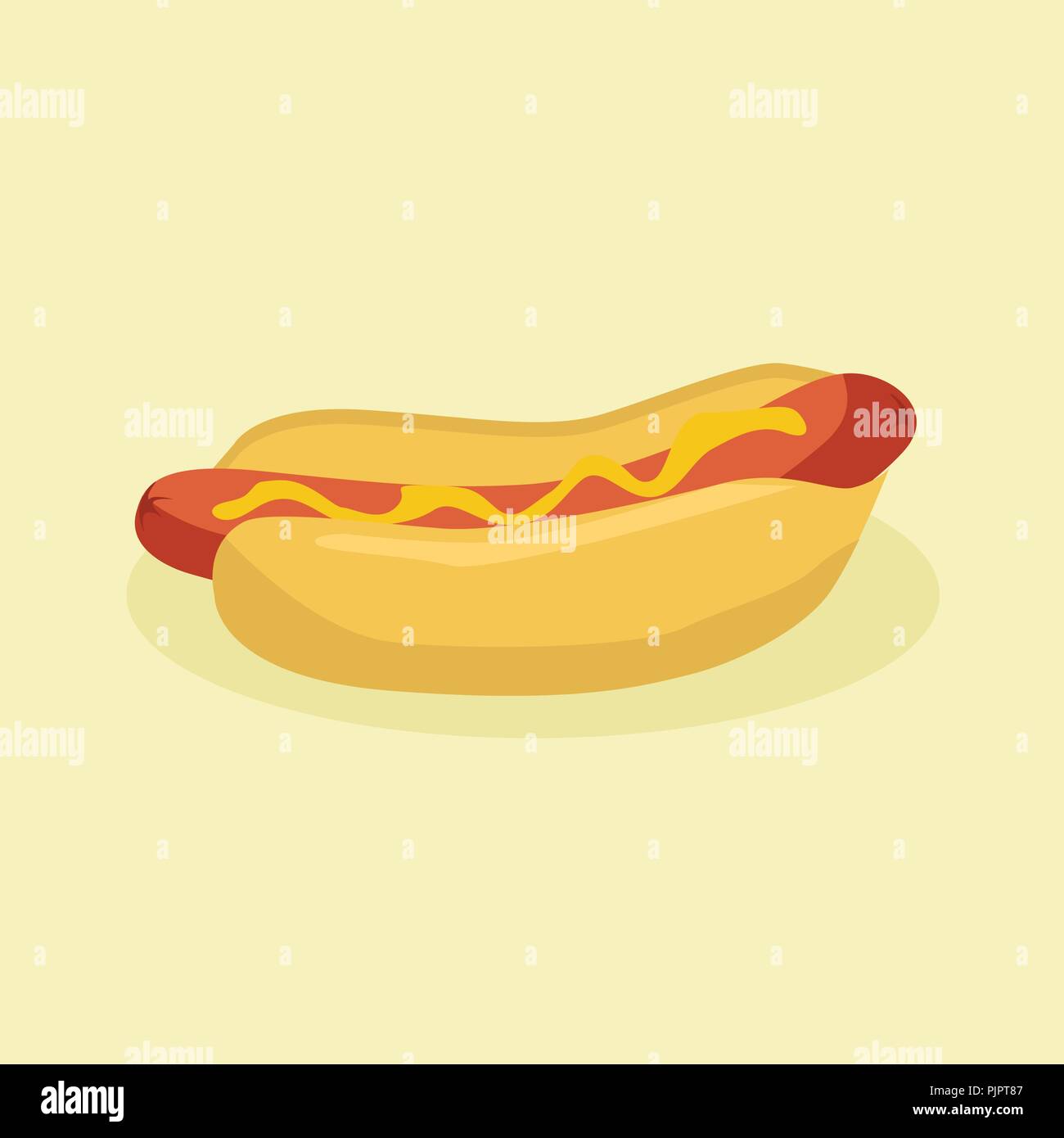 Hot-dog avec de la saucisse et de la moutarde sur fond marron clair vector illustration Illustration de Vecteur