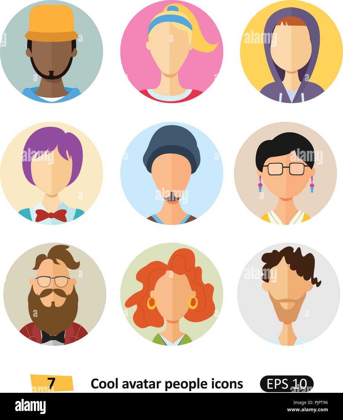 Visages masculins et féminins avatars icônes télévision cool modern style vector définir différents styles de cheveux Illustration de Vecteur