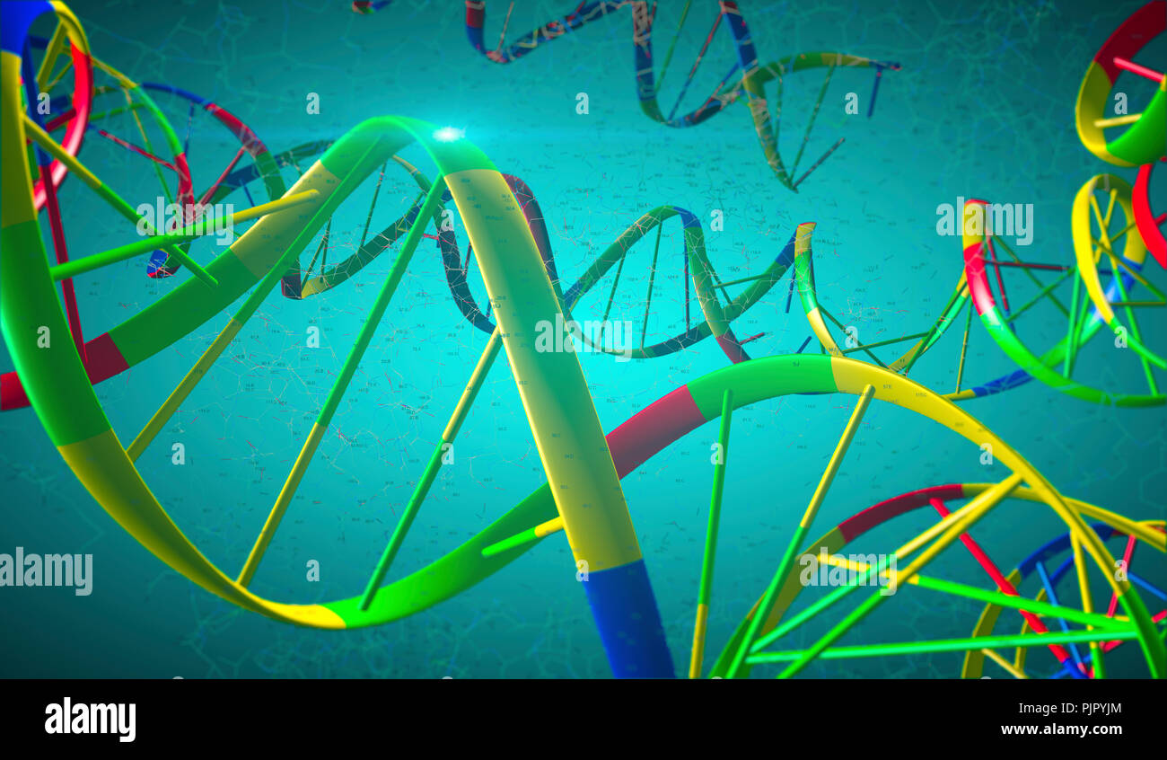 Les brins d'ADN cassés avec Interstrand Cross-Links sur fond bleu. Sciense médicale, biotechnologie et manipulation du génome gène Concept Banque D'Images