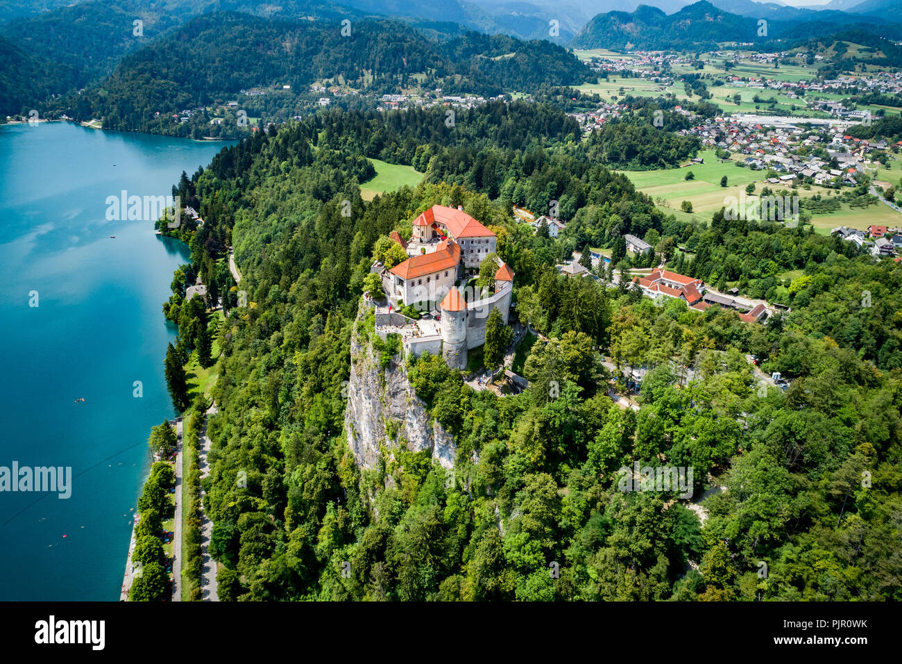 Slovénie - vue aérienne resort Lake Bled. Banque D'Images