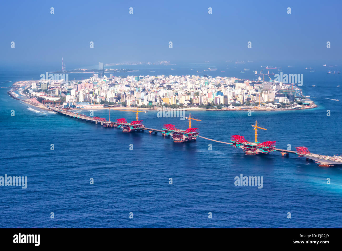 Male Maldives capitale island panorama mer océan photo aérienne pont Banque D'Images