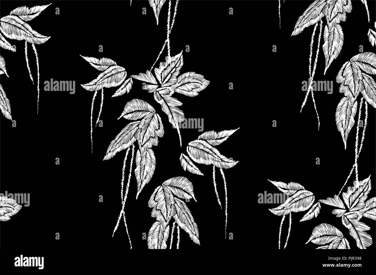 Les feuilles tropicales seamless background pattern. Vector illustration faites à la main. Motif de broderie. Banque D'Images