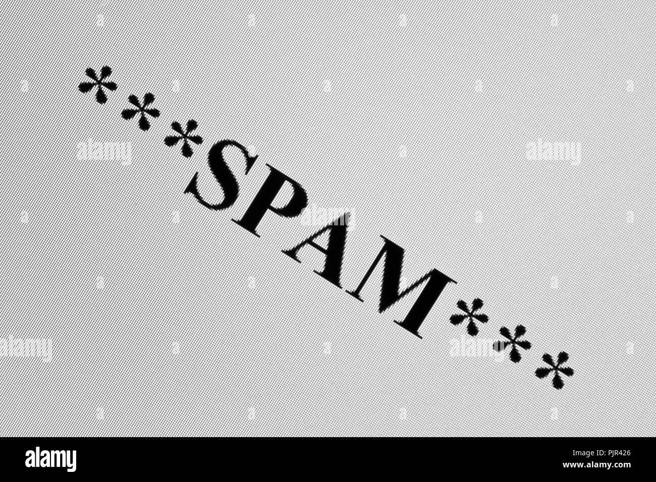 Marqueur de spam sur un écran d'ordinateur. Banque D'Images
