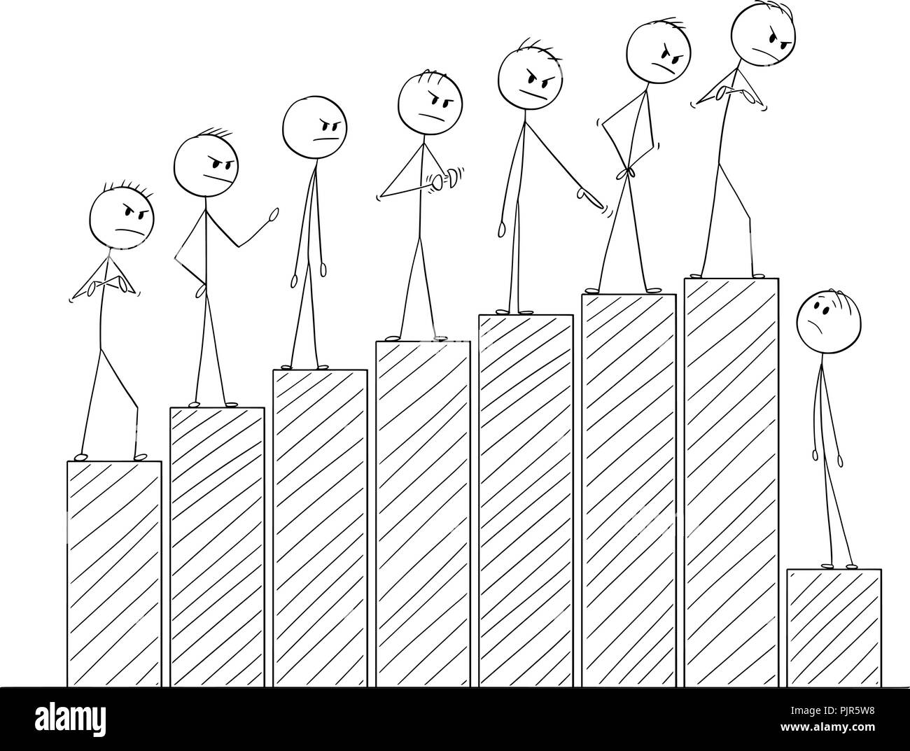 Caricature d'hommes debout à graphique ou Diagramme représentant les succès et de blâmer l'un d'entre eux à l'échec Illustration de Vecteur