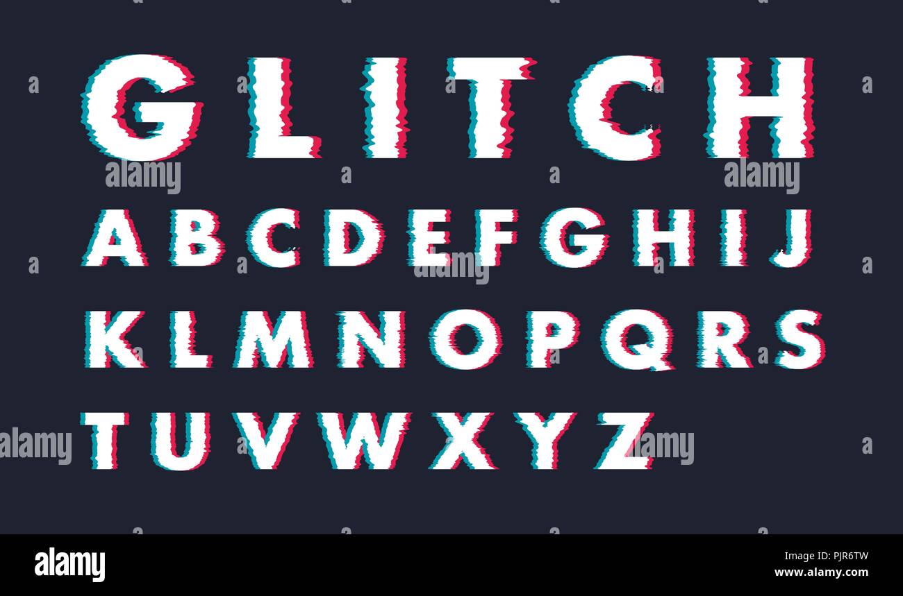 Vector Alphabet glitch déformée font. Lettrage style à la mode de caractères. Lettres d'Amérique latine de A à Z Illustration de Vecteur