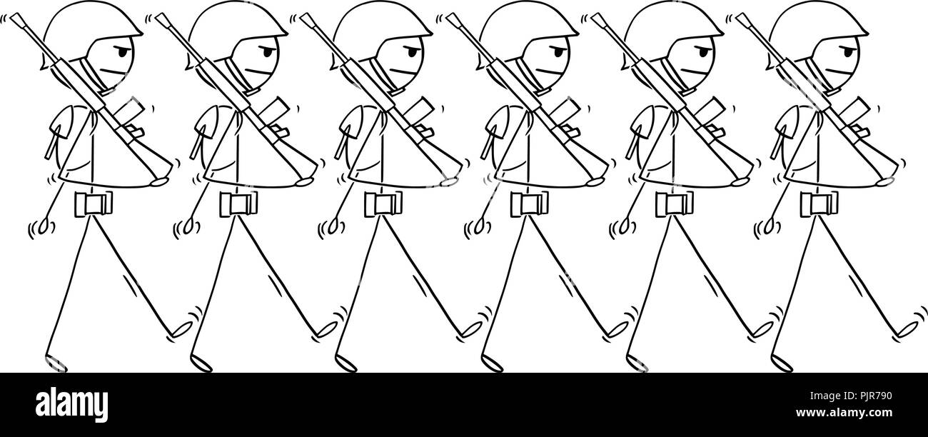 Caricature de soldats modernes marchant à une revue ou à faire la guerre Illustration de Vecteur