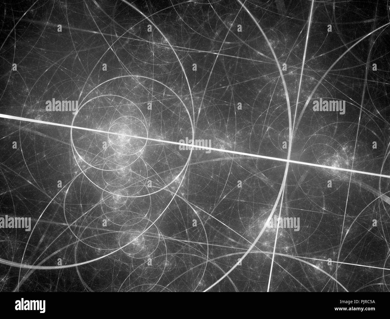 Les cercles de Fibonacci rougeoyant dans l'espace noir et blanc, d'or, mathématiques, générée par ordinateur résumé fond, 3D Rendering Banque D'Images