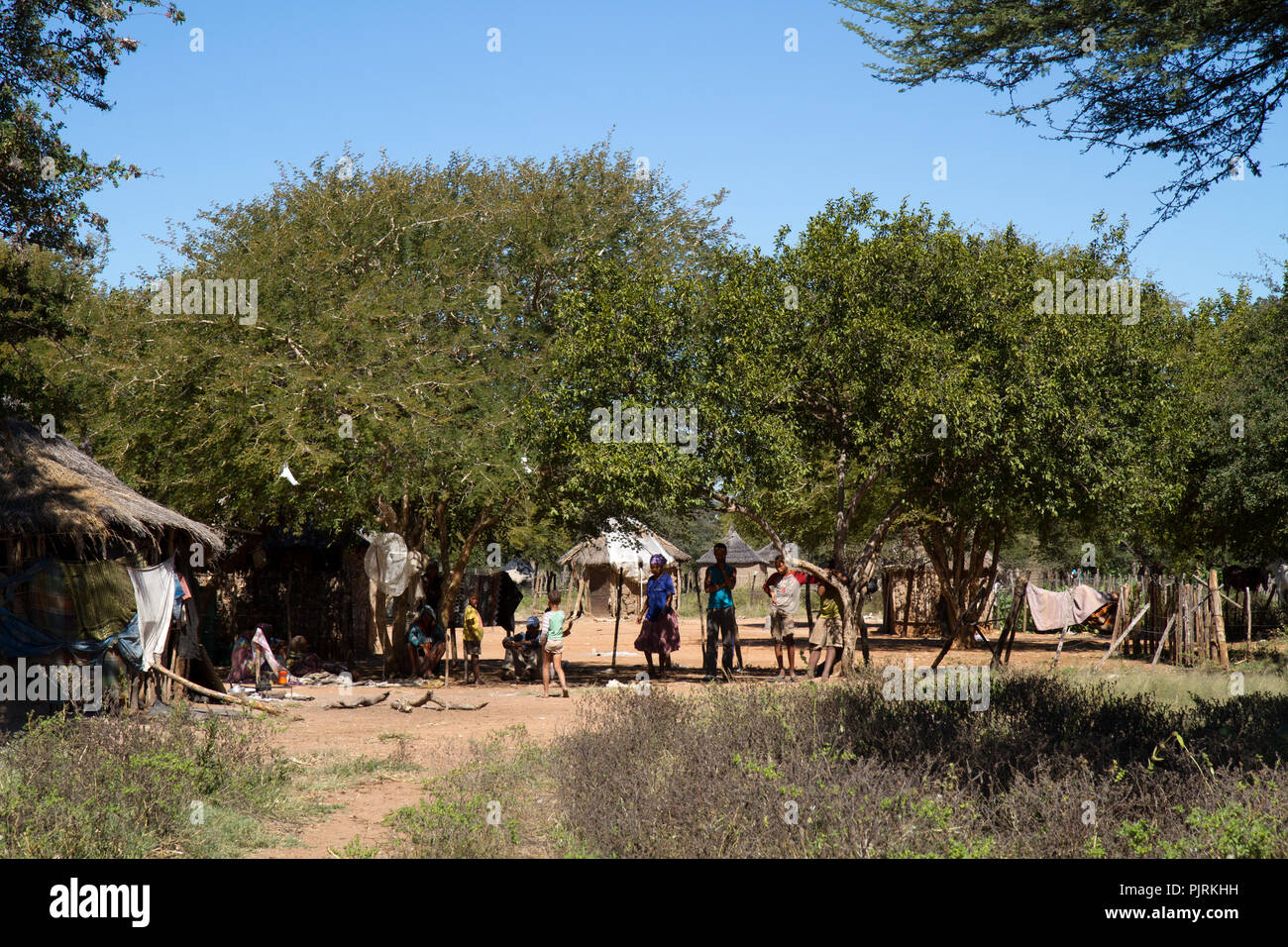 La vie dans un village san en Namibie, Afrique du Sud Banque D'Images