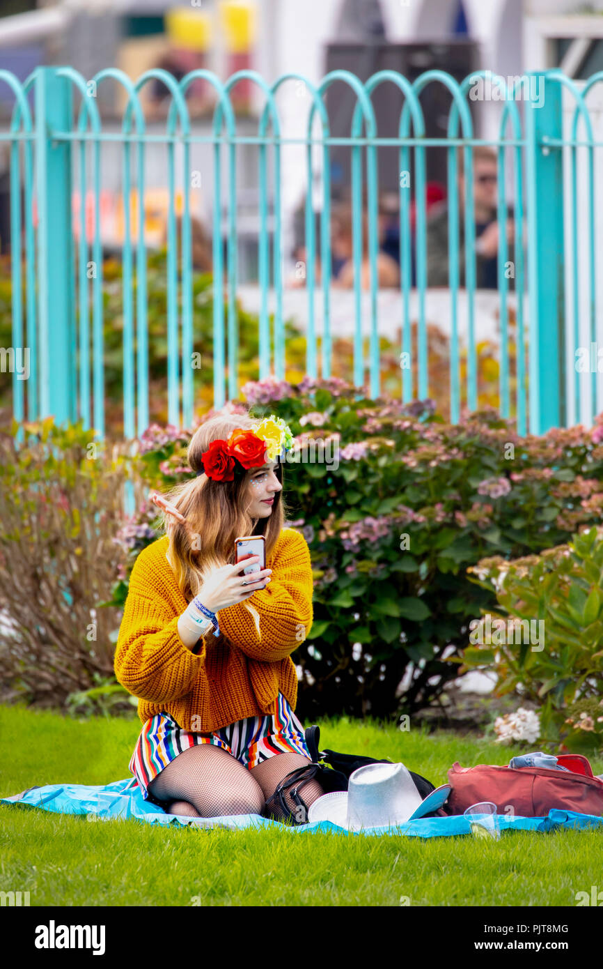 Portmeirion, le Nord du Pays de Galles le 7 septembre 2018 : Festival no 6 est multi-award-winning de la musique, festival des arts et de la culture que tout se déroule dans le beauti Banque D'Images