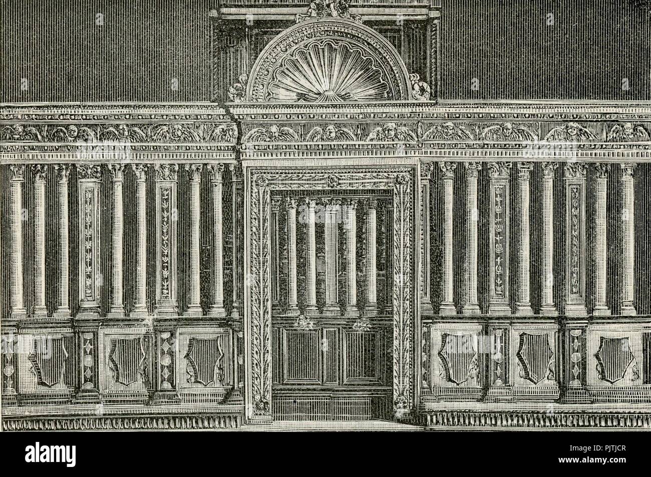Basilique San Petronio cancellata in marmo del sec XV xilografia. Banque D'Images