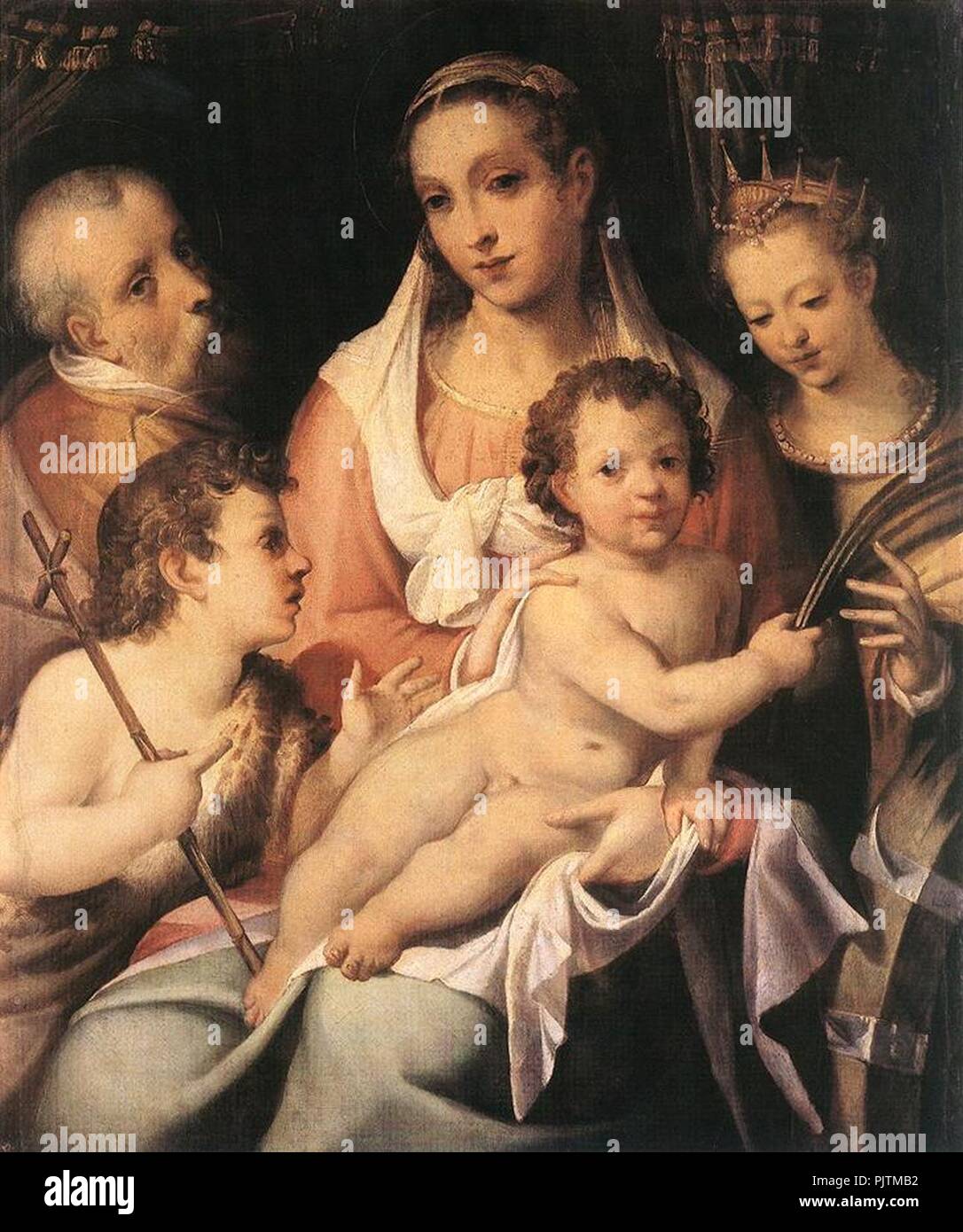 Bartolomeo Passerotti - Sainte Famille avec l'enfant Saint Jean-Baptiste et Sainte Catherine d'Alexandrie - Banque D'Images