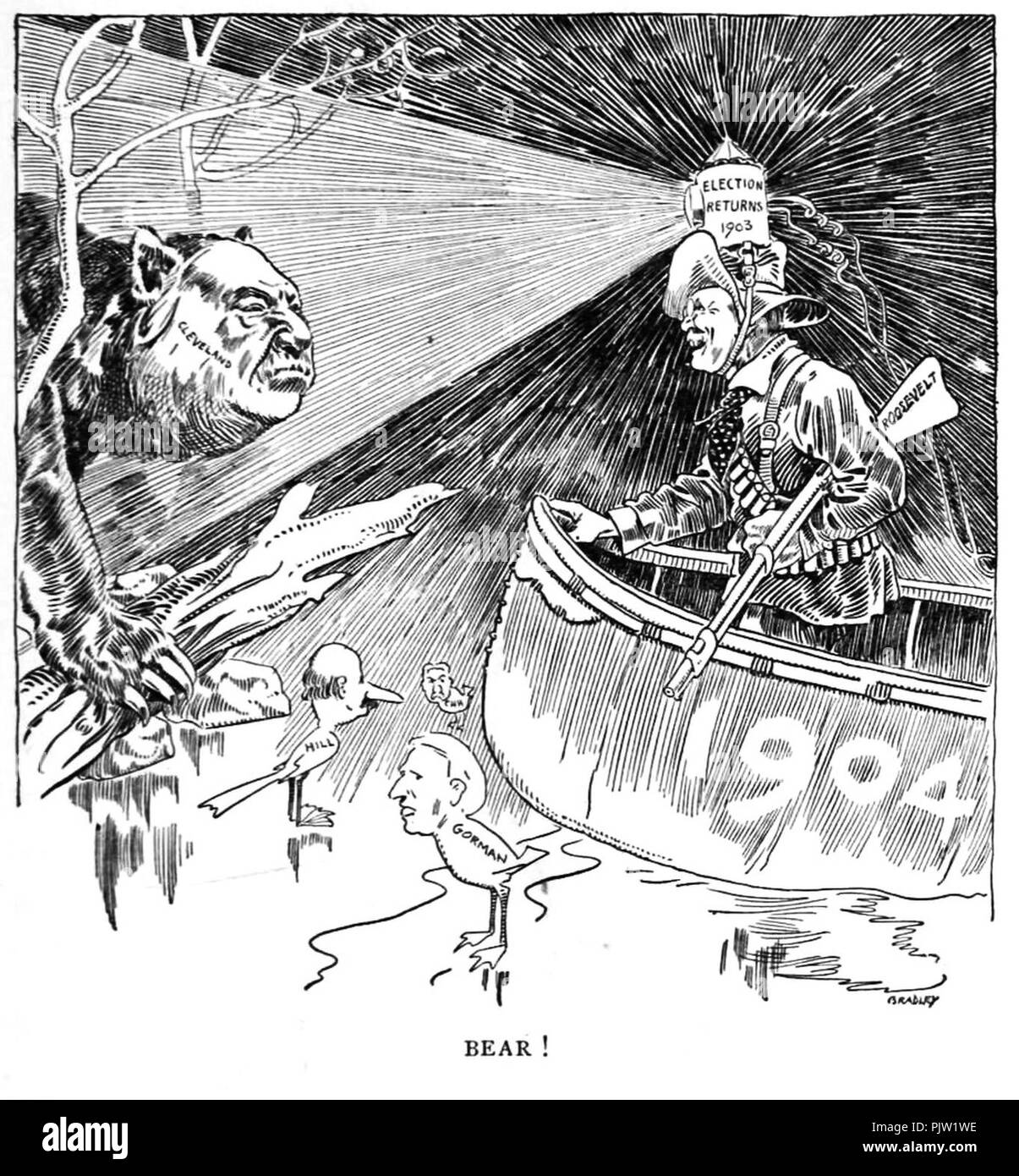 Ours ! Luther Bradley caricature politique. Banque D'Images