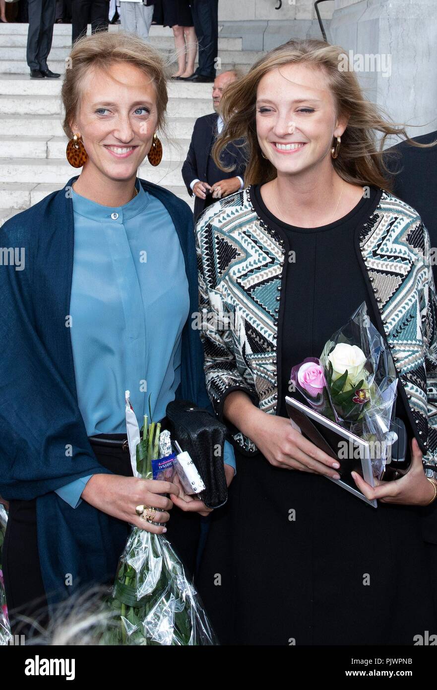 Bruxelles, Belgique. 05Th Nov, 2018. La Princesse Luisa Maria et la Princesse Maria Laura de Belgique partent à la Onze Lieve Vrouwekerk à Laeken, le 8 septembre 2018, après avoir assisté à la célébration eucharistique à l'occasion du 25e anniversaire de la mort de SM le Roi Boudewijn Photo : Albert Nieboer/ Pays-Bas OUT/Point de vue OUT | Crédit : dpa/Alamy Live News Banque D'Images