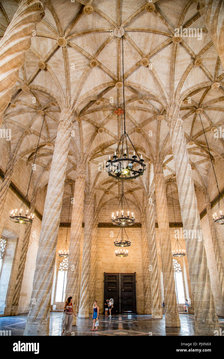 La Lonja de la Seda, un grand hall d'échange mercantile gothique médiévale dans le centre-ville de Valence, Espagne Banque D'Images