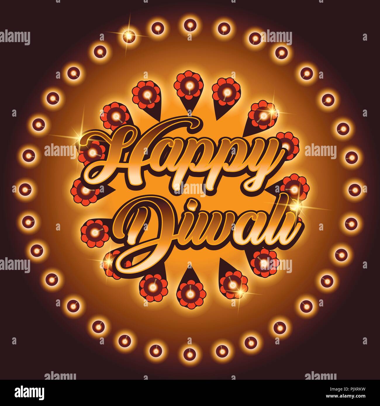 Belle carte de souhaits pour la fête de Diwali festival décorées avec pendaison diya. Illustration de Vecteur