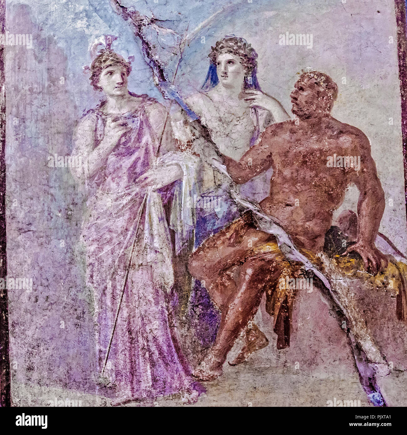 Peinture murale représentant Hercule dans l'Olympe à Herculanum, Italie Banque D'Images