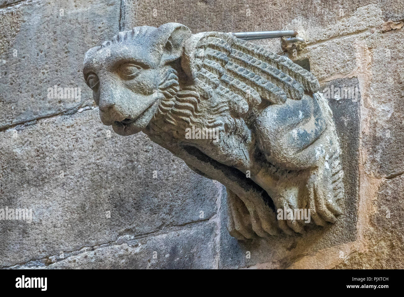 Gargoyle sur mur de la Cathédrale, Barcelone, Espagne Banque D'Images