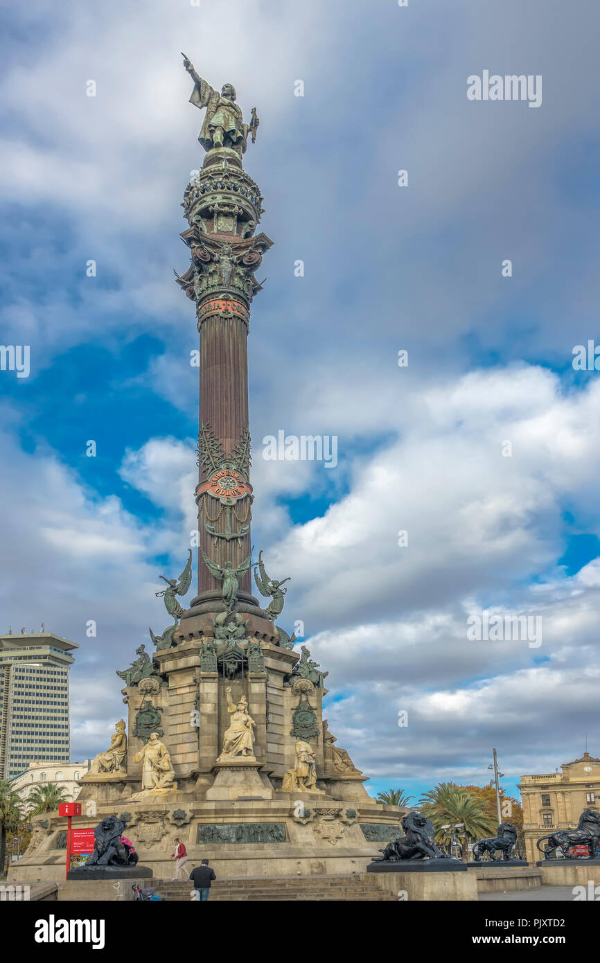 Monument à Christophe Colomb, Barcelone, Espagne Banque D'Images