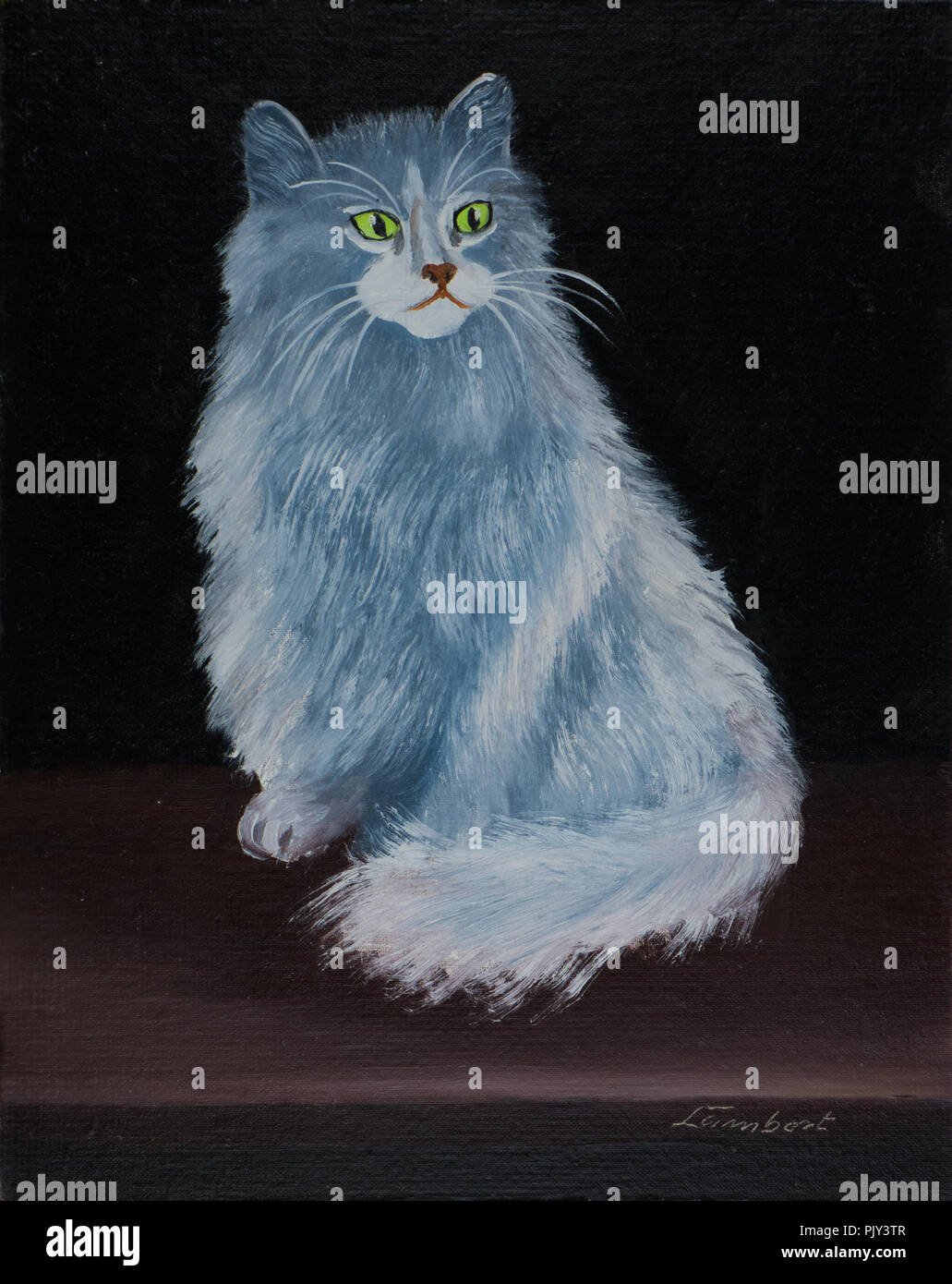 Peinture Lchat Angora Gris Bleu Avec Des Yeux Jaune Vert
