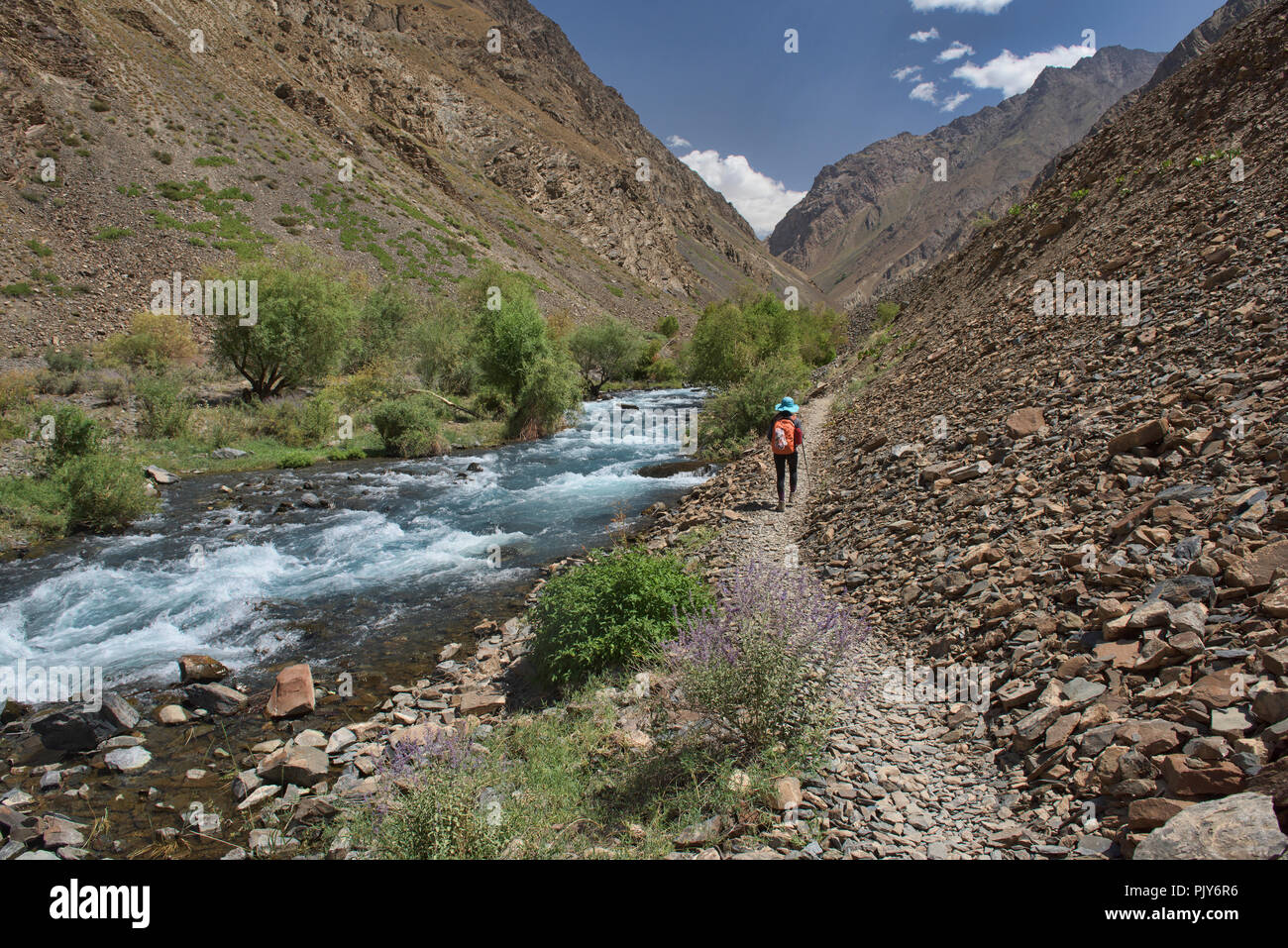 Trekking dans la magnifique vallée de l'Jizeu, Vallée de Bartang, au Tadjikistan. Banque D'Images