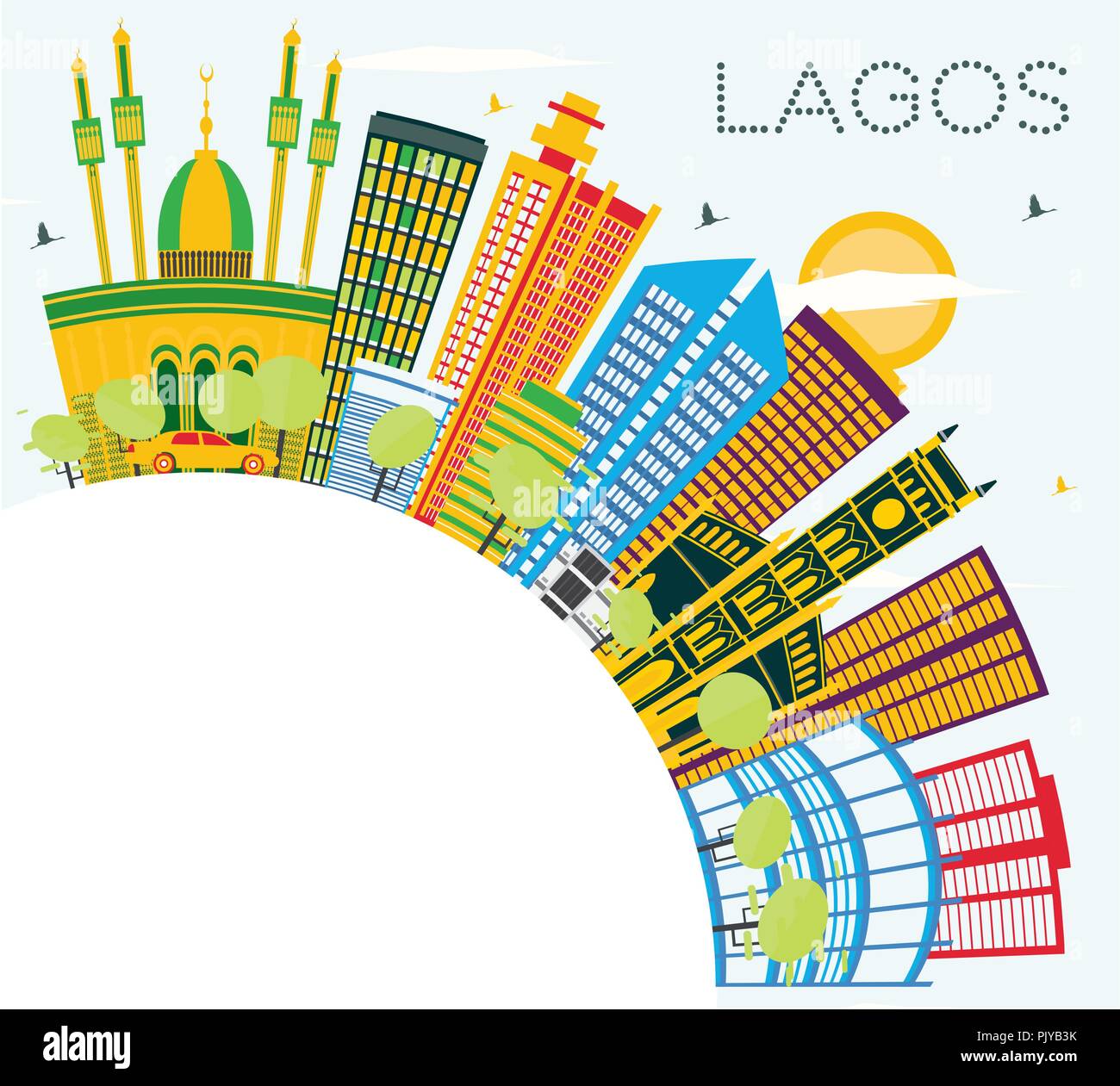 Lagos Nigeria Ville avec des bâtiments, de couleur bleu ciel et l'espace de copie. Vector Illustration. Illustration de Vecteur