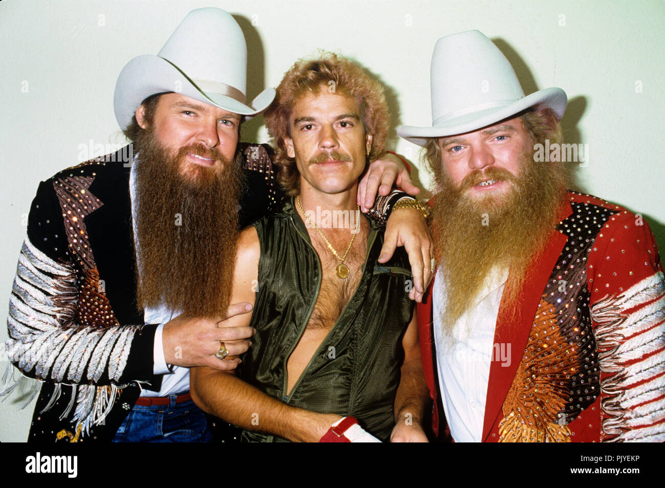 ZZ Top (v.l. Billy Gibbons, Frank Beard, Dusty Hill ) sur 25.09.1986 à Augsbourg. Dans le monde d'utilisation | Banque D'Images