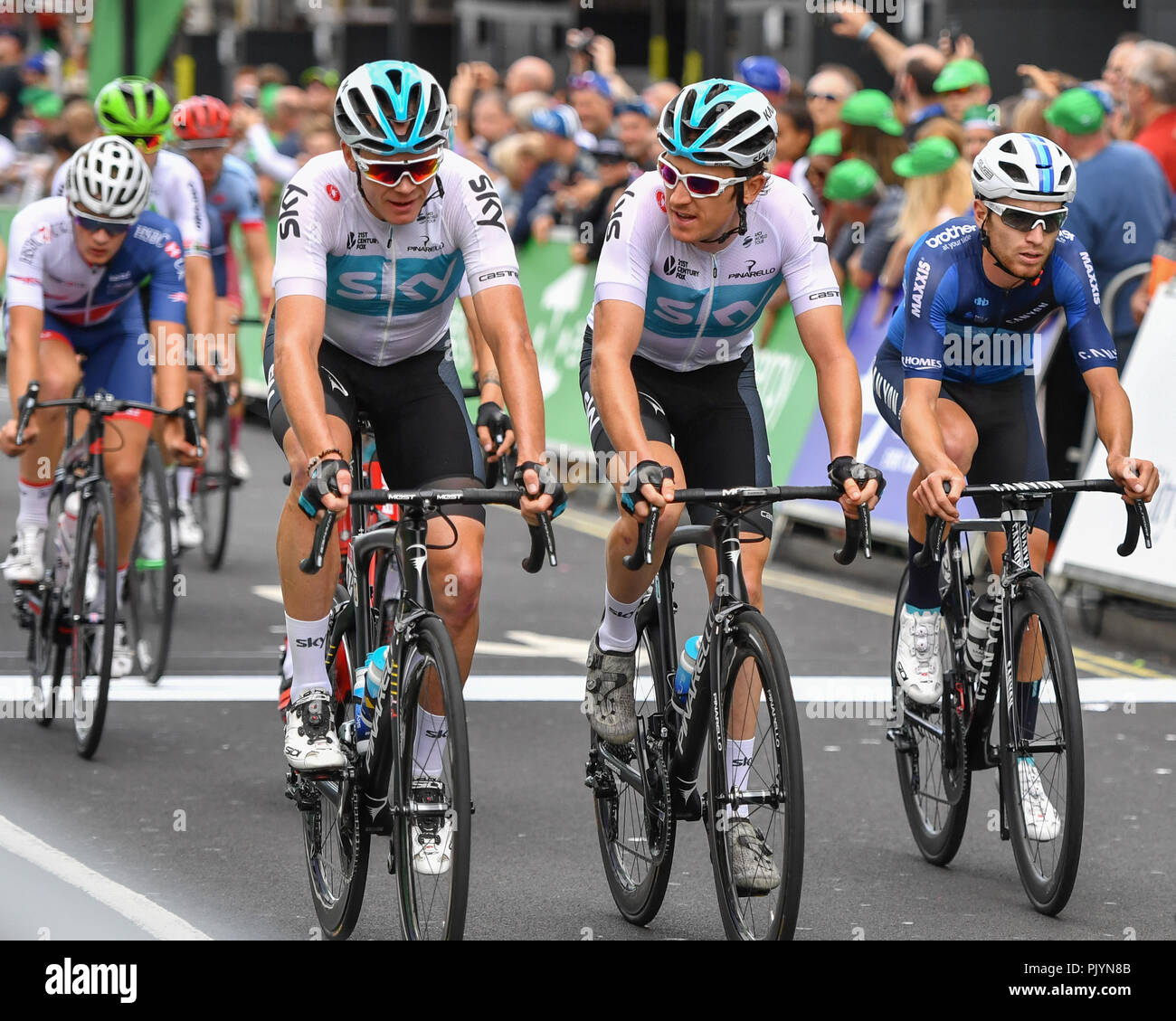 Londres, Royaume-Uni. 9 septembre 2018. Chris Froome et Geraint Thomas de l'équipe Sky au cours de 2018 l'énergie OVO Tour of Britain - Étape 8 : la scène londonienne le Dimanche, Septembre 09, 2018, London England : Crédit : Taka Wu/Alamy Live News Banque D'Images